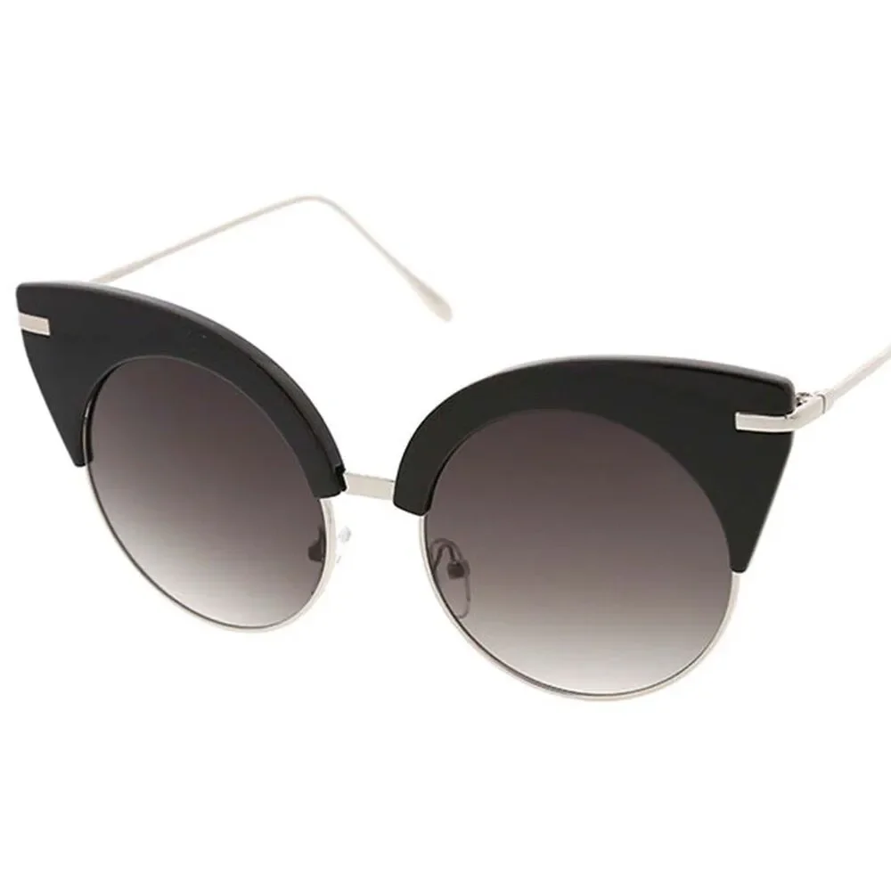 Fierce and Round Women's Statement Sunglasses Black Large Cat Eye Design